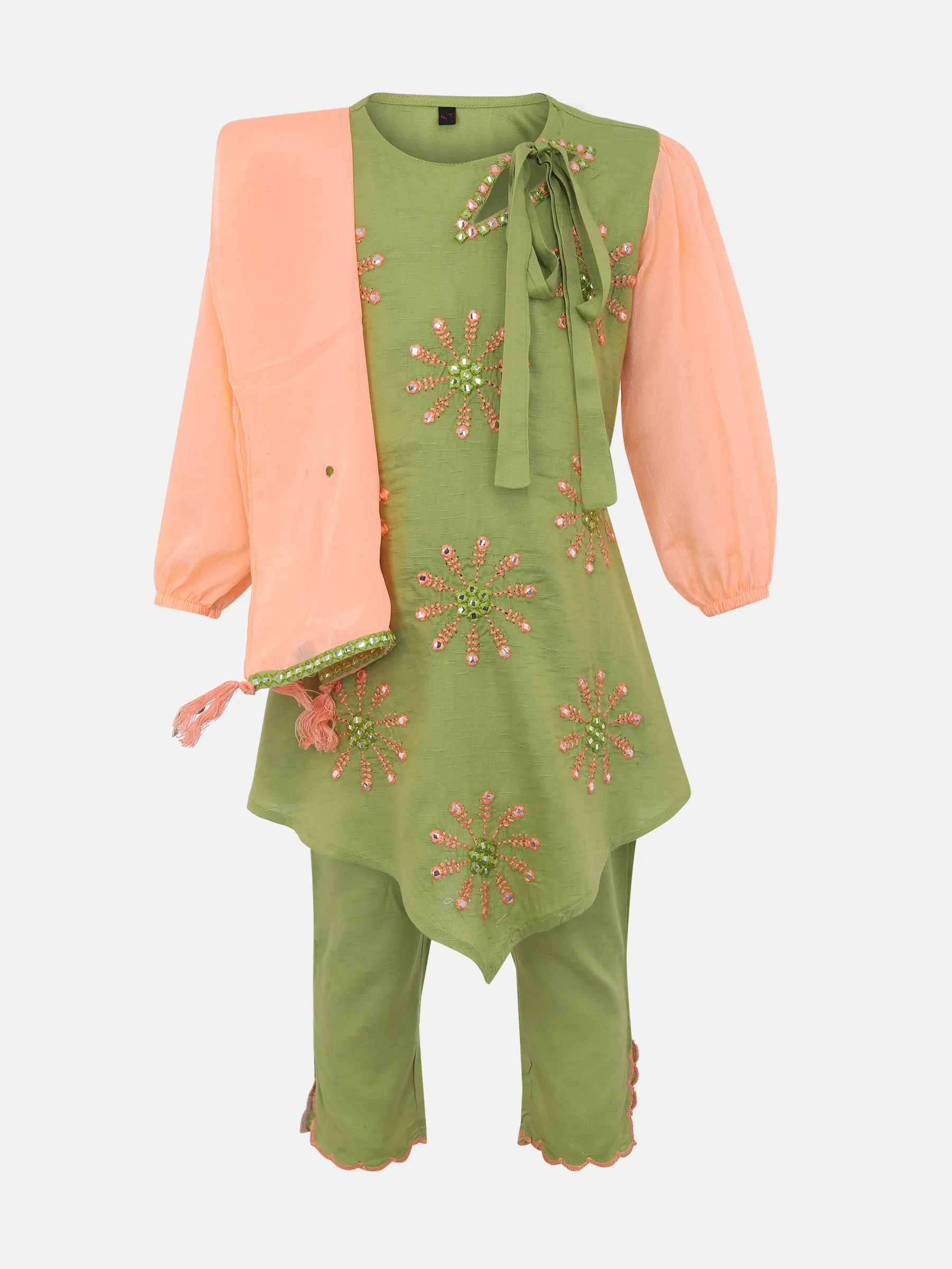 Lime Green Embroidered Mixed Cotton Shalwar Kameez
